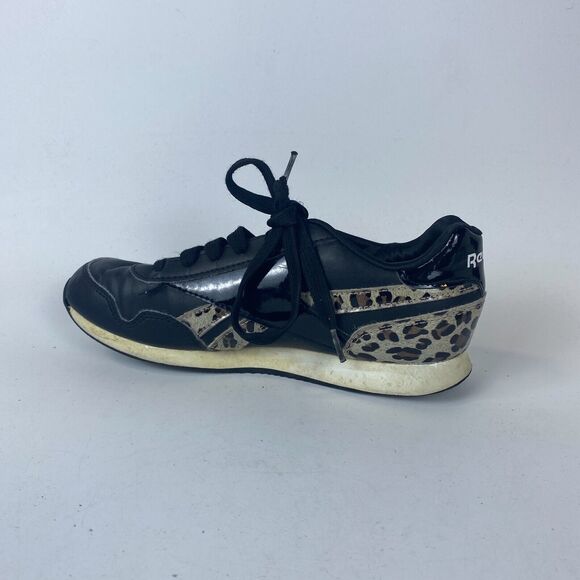 Reebok Royal 422 Sports Shoes Girls Size 4.5 Black Leopard Print Leather Lace up - Picture 8 of 10